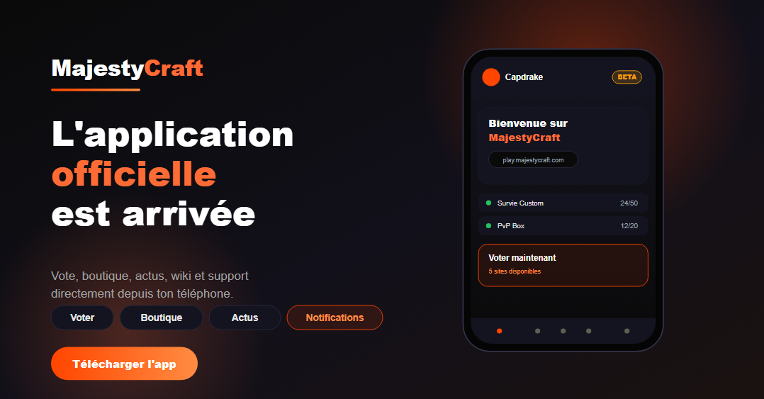 📱 MajestyCraft débarque sur mobile ! Votez en un clic et ne manquez plus jamais un vote